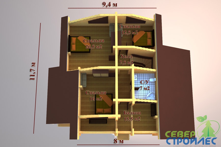 План 2-го этажа деревянного дома Б37 Под одной крышей