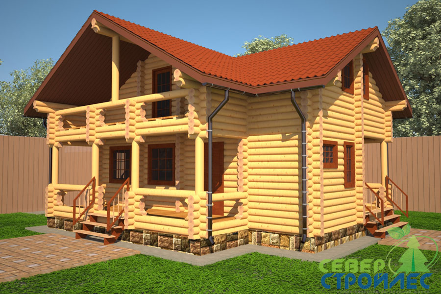Проект деревянного дома Б14 Гамма из оцилиндрованного бревна